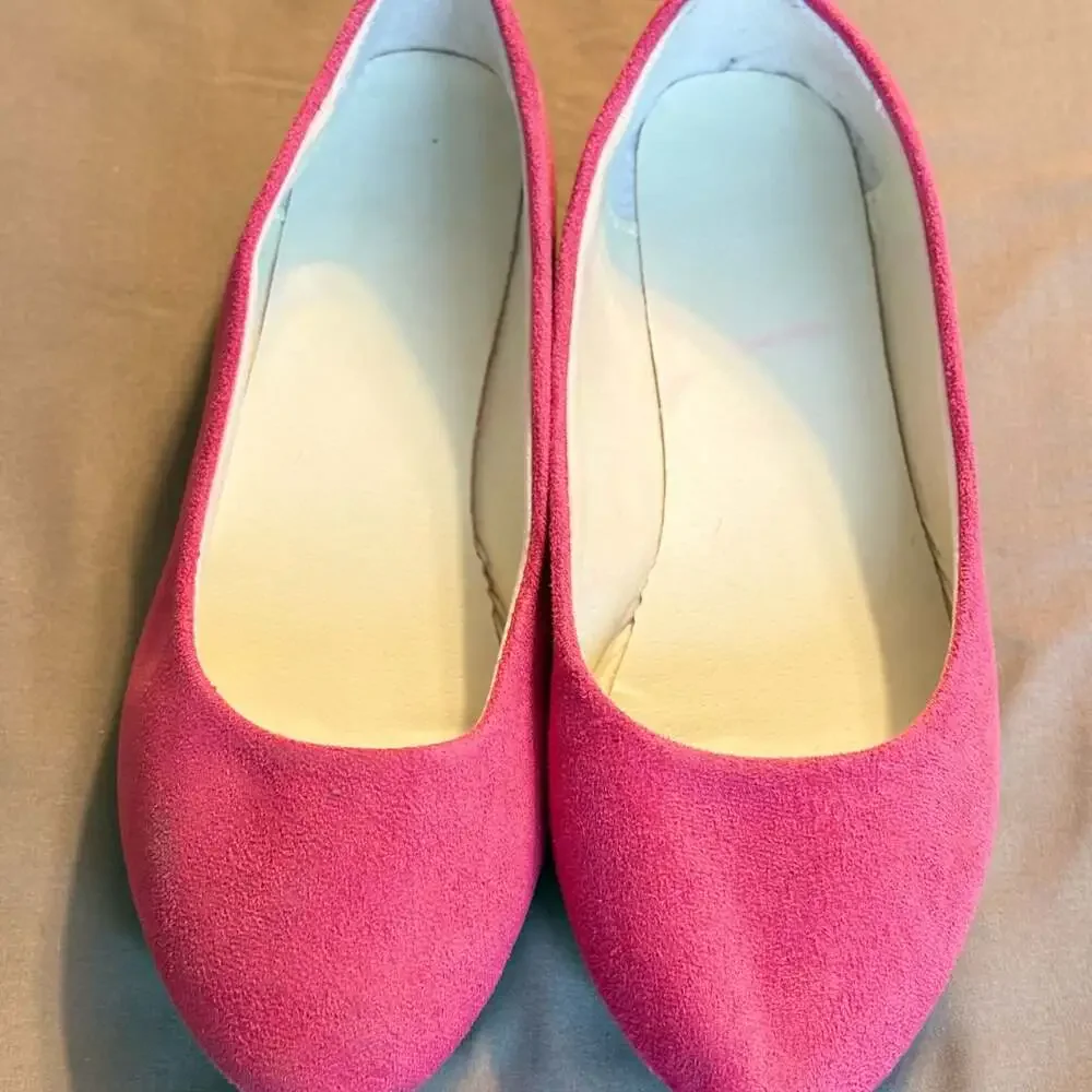 Women's Hot Pink Suede Slip-On Ballet Flats